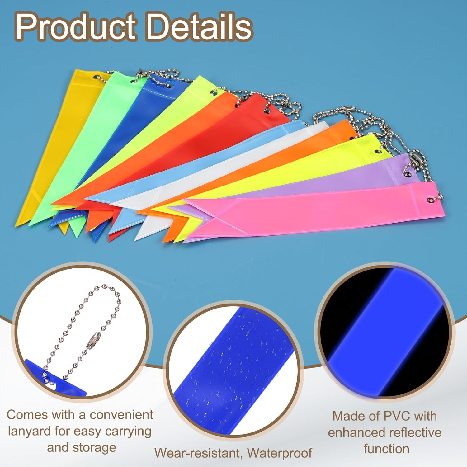 PATIKIL 8pcs Reflective Keychain, Reflective Strips High Visibility Safety Keychain Tags Lanyards Bright Zipper Pulls