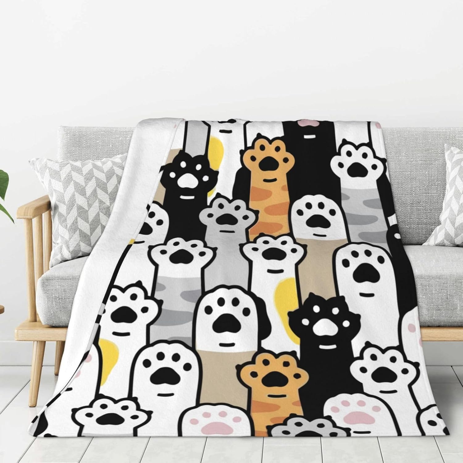 Cute Cat Foot Paw Blanket, Soft Blankets Flannel Bed Throw Cozy Lightweight Plush Gifts for Kids Boys Girls Women Men Sofa Couch Bedroom Living Rooms Warm All Season, Home Decor, 60"x50"