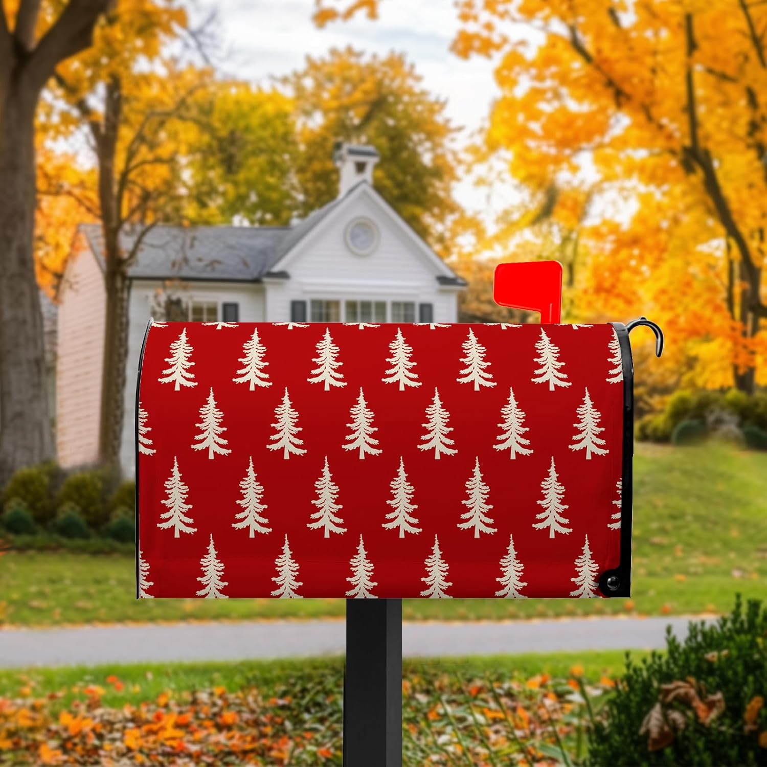 Christmas Mailbox Covers Magnetic Standard Size 21X18 Inch Christmas Tree Post Letter Box Cover for Winter Outdoor Garden Decoration