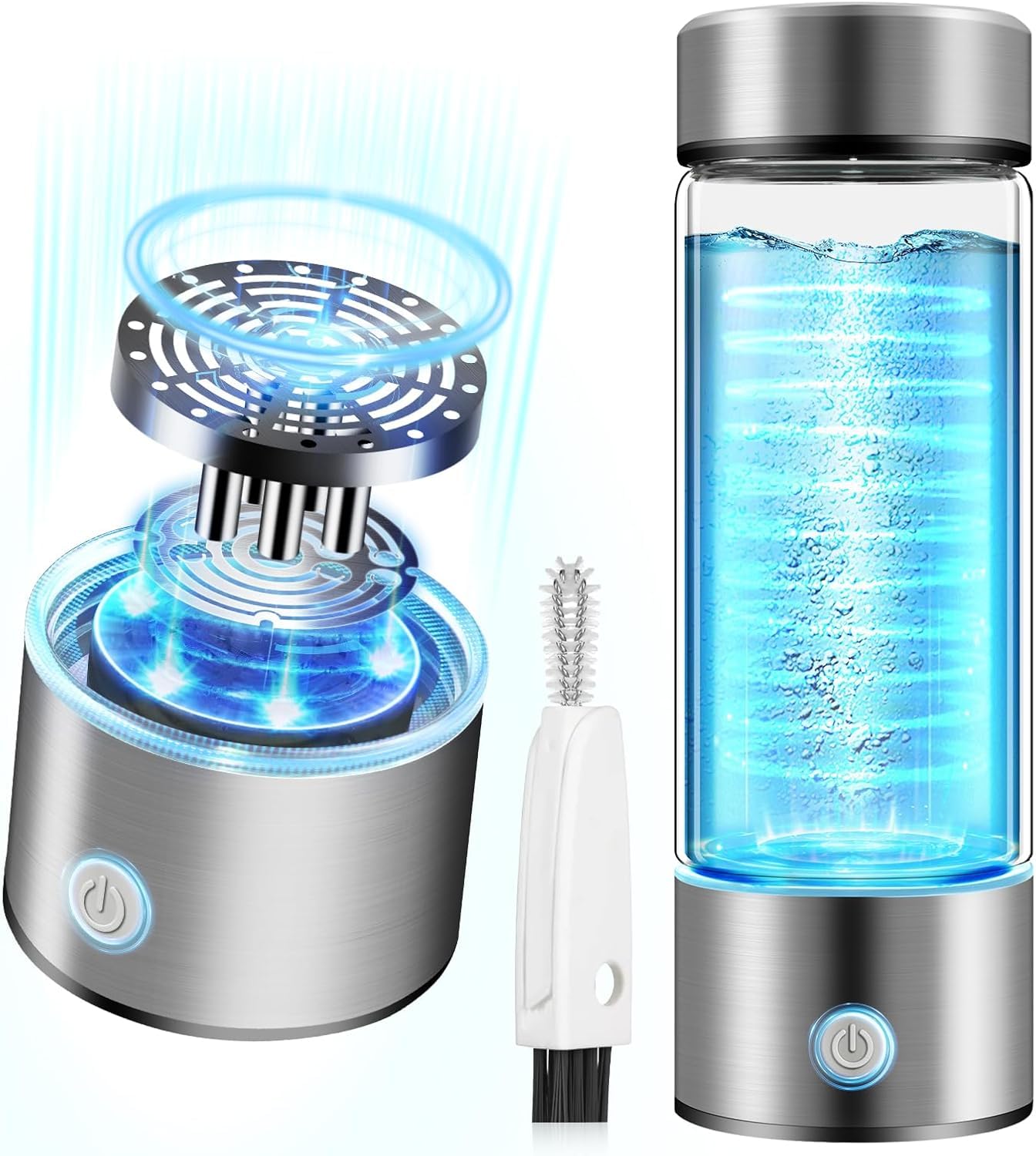 4.0 Generation Hydrogen Water Bottle【High Hydrogen Content 3000PPB】【0 Chlorine & 0 Ozone】Hydrogen Water Bottle generator UK with 4.0 SPE PEM Technique, 420ML (2 Brush)