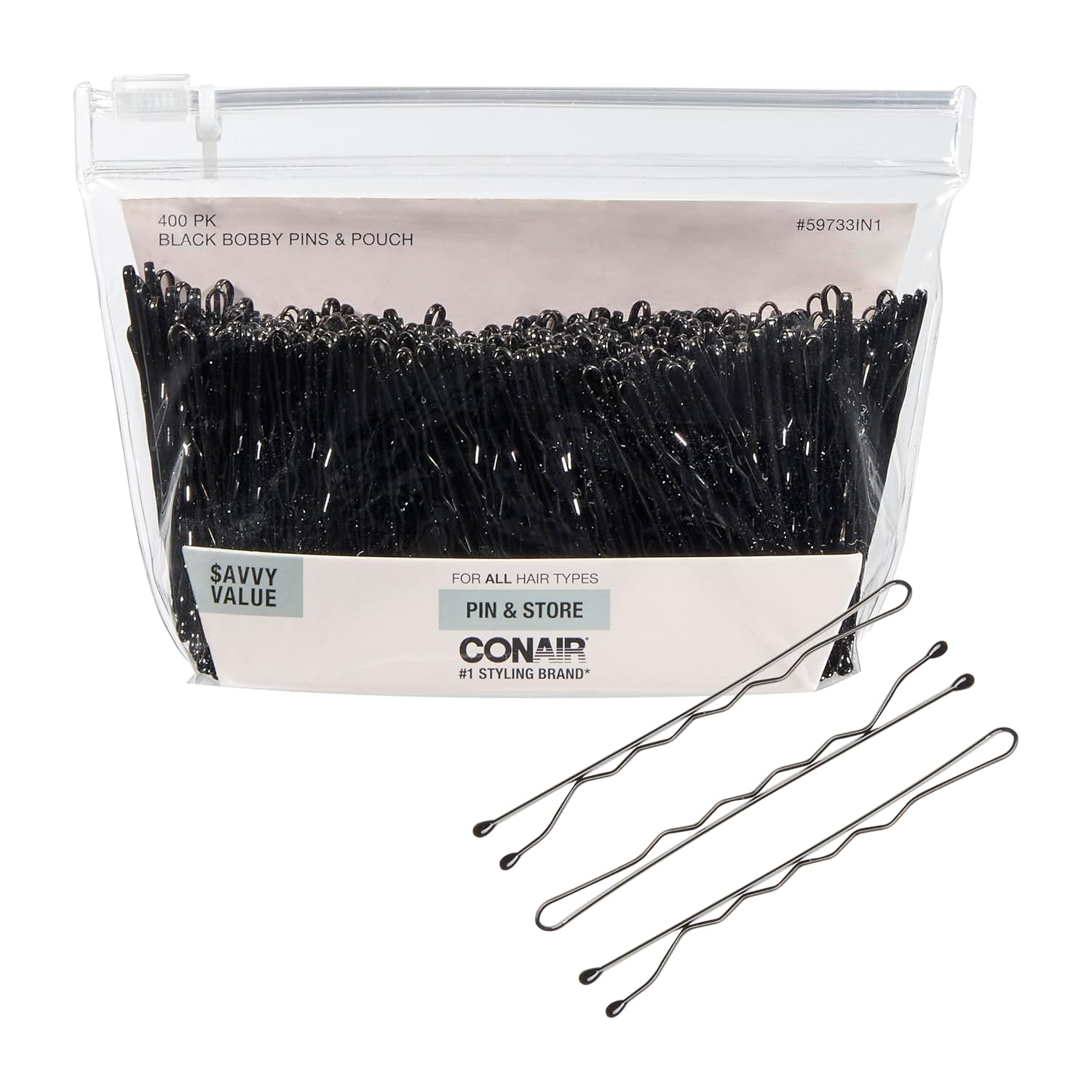 Conair Pin & Match Bobby Pins - hair accessories for women - Bobby Pins Black - Includes Storage Container - 75 Count