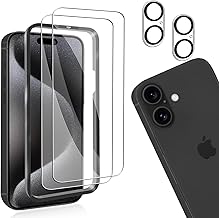 Compatible iPhone 16 Glass Film x 2 + Compatible iPhone 16 Lens Protection Film x 2 Compatible iPhone 16 Film LCD Protection Film Full Protection Shockproof Ultra Thin Zero Bubbles Anti-Fingerprint