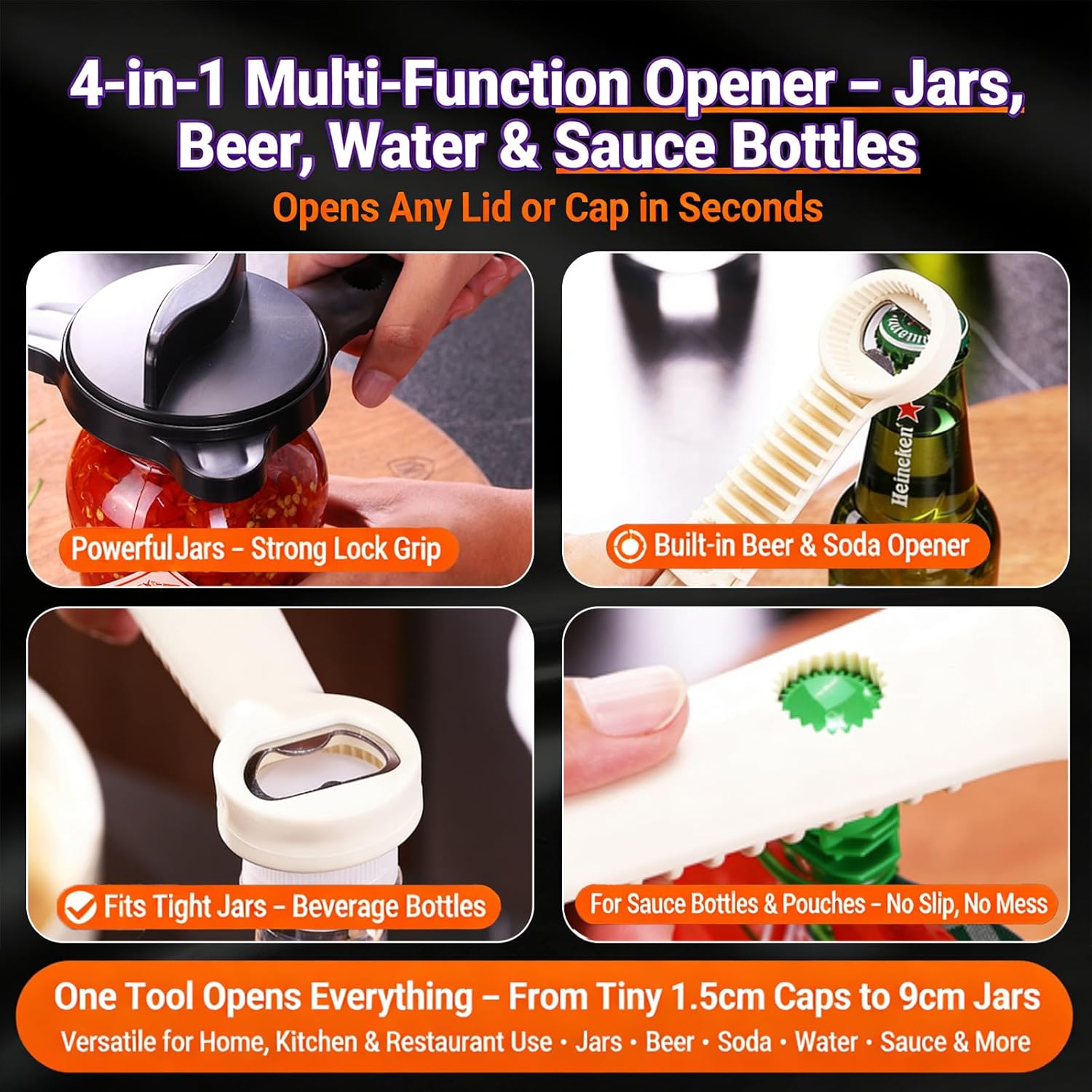 2026 New 4-in-1 Jar Opener for Seniors with Weak Hands, Manual Can Opener & Adjustable Lid Opener for Arthritis, Heavy Duty Bottle Opener, Cute Bear Design(2Grey)