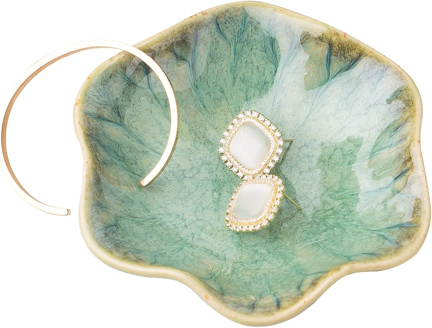 GUCABEJewelry Dish,Ceramic Trinket tray,small ring holder,Key Bowl,Home Decoration,Gifts for Friends Sisters Daughter Mother (Dark green)