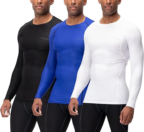 DEVOPS Paquete de 3 camisas de compresión de manga larga UPF 50+ para hombre, secado rápido, equipo fresco para garaje, jardín, gimnasio, patio y