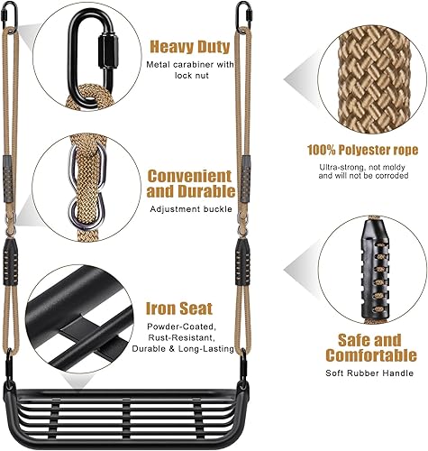 Miniatura 5 de SELEWARE Asiento de columpio de estructura de metal de 17 pulgadas con cuerda ajustable y conexión rápida, accesorios de repuesto para niños y