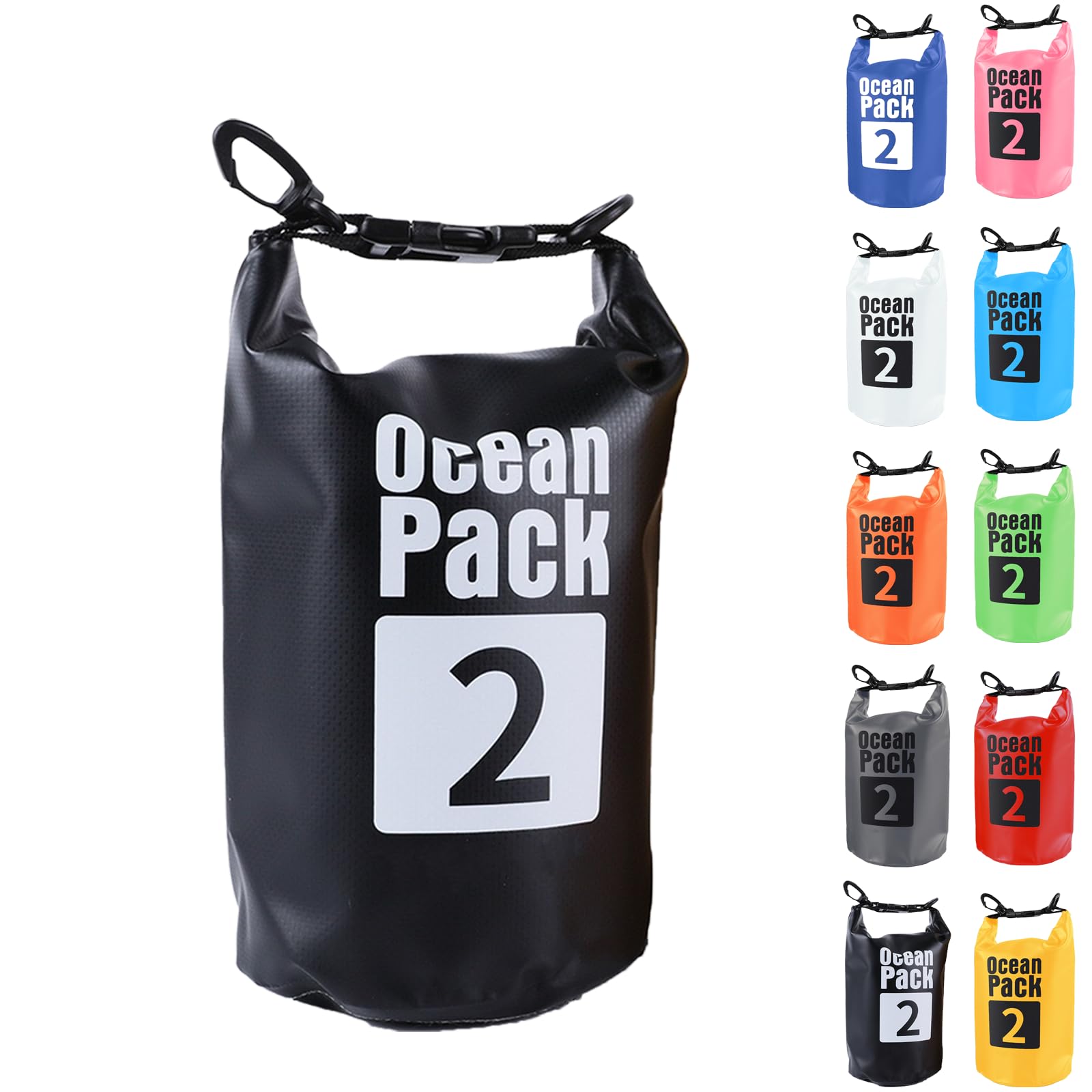 Dry Bag 2L, Boat Dry Bags Black Waterproof Bag Dry Sack Roll Top Long Adjustable Shoulder Strap 2L/5L/10L/20L/30L/40L for Drifting Boating Kayaking Fishing Rafting Swimming Camping Canoeing Surfing