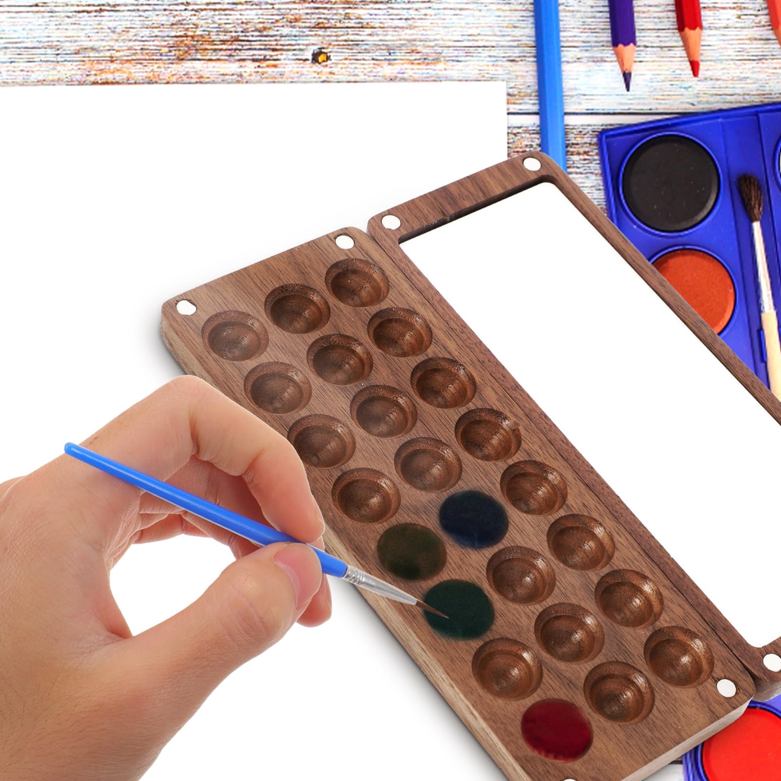 EXCEART 2piezas Caja De Pintura Acuarela Portátil De Madera Estuche De Pigmentos para Arte para Viajes y Pintura Al Aire