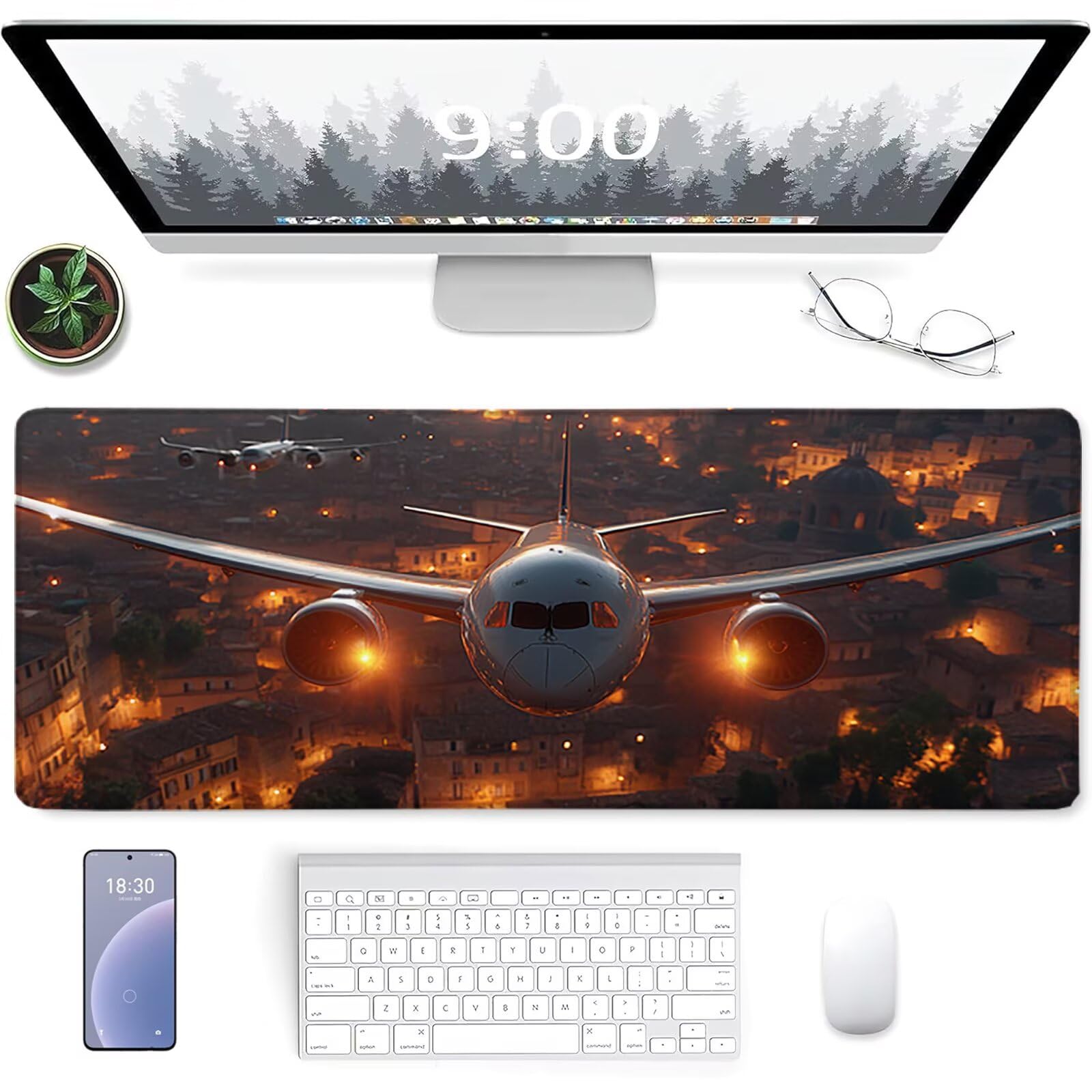 Architettura Tappetino Mouse XXL, Tappetino Scrivania Grande 1200x600x3mm Aereo, Sottomano Scrivania con Bordi Cuciti, Mouse Pad con Base in Gomma Antiscivolo, Gaming Accessori, per Ufficio, PC X-4184