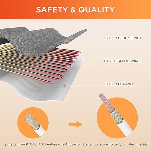 Miniatura 5 de Comfytemp Manta térmica con bolsillo para el pie, manta eléctrica de franela suave de 43 x 71 pulgadas con 3 niveles de calefacción y apagado