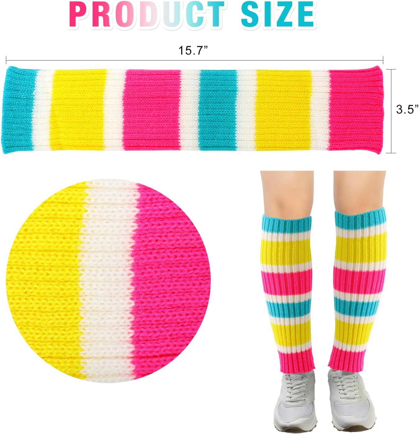 Junely 2 Pairs Leg Warmers for Women 80s Ribbed Knit Leg Warmer Pack for Ballet Dance Figure Skating Yoga Party Neon - Image 5