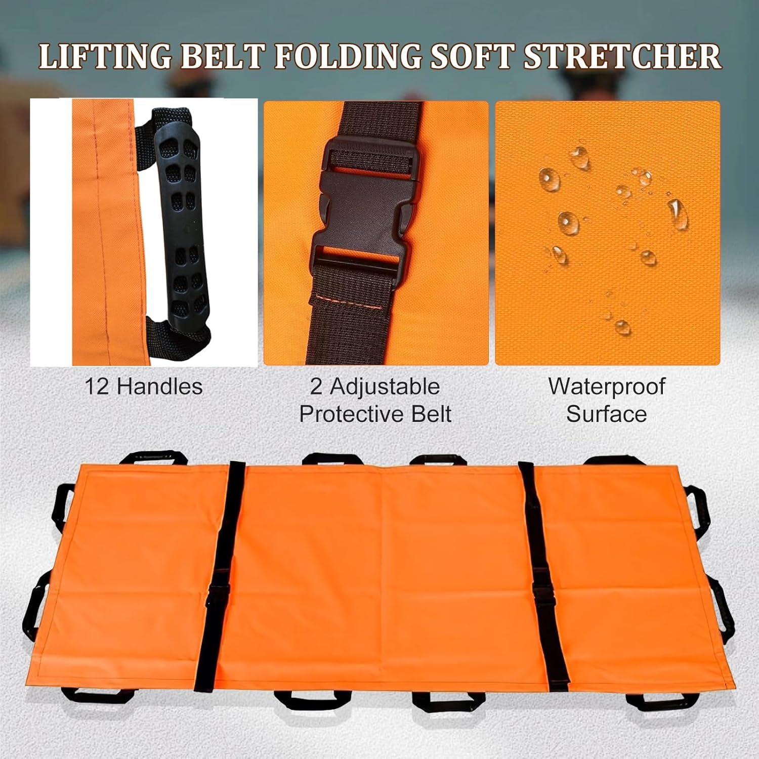 Stretcher souple et portable avec 12 poignées en caoutchouc et sac de transport – Étendue médicale pliable – Déménageur d'animaux patients pour évacuation d'urgence et de victimes – Capacité de 181,4