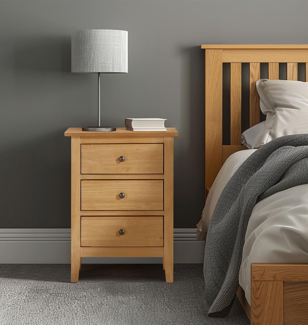 Hallowood Furniture Aston Bedside Table with 3 Drawers, Wooden Small Bedroom Cabinet, Slim Bedside Cabinets, Nightstand, Chest of Drawers for Bathrooms, Hallways, Dining Rooms and Bedrooms