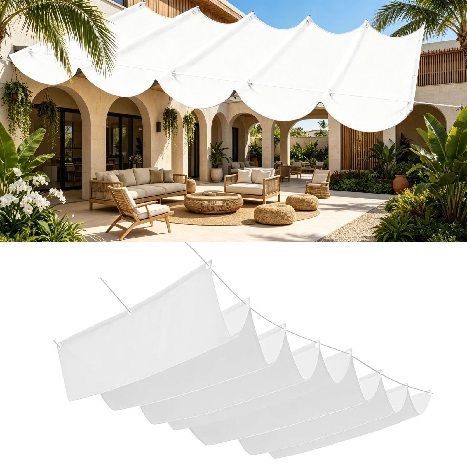 Toldo vela ondulada de sombra blanca 0.8x1.8m toldo cortaviento ajustable