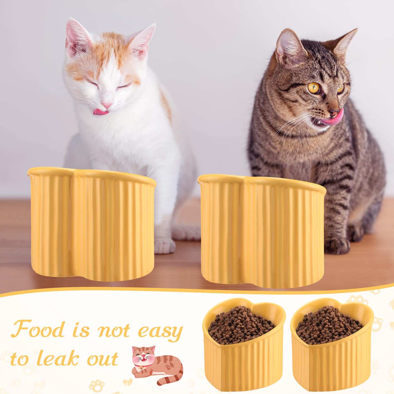Mumufy Erhöhte Futternäpfe aus Keramik, geneigt, erhöht, verhindert Erbrechen, für den Innenbereich, stressfrei, Wassernapf für Welpen, herzförmig, Gelb, 2 Stück