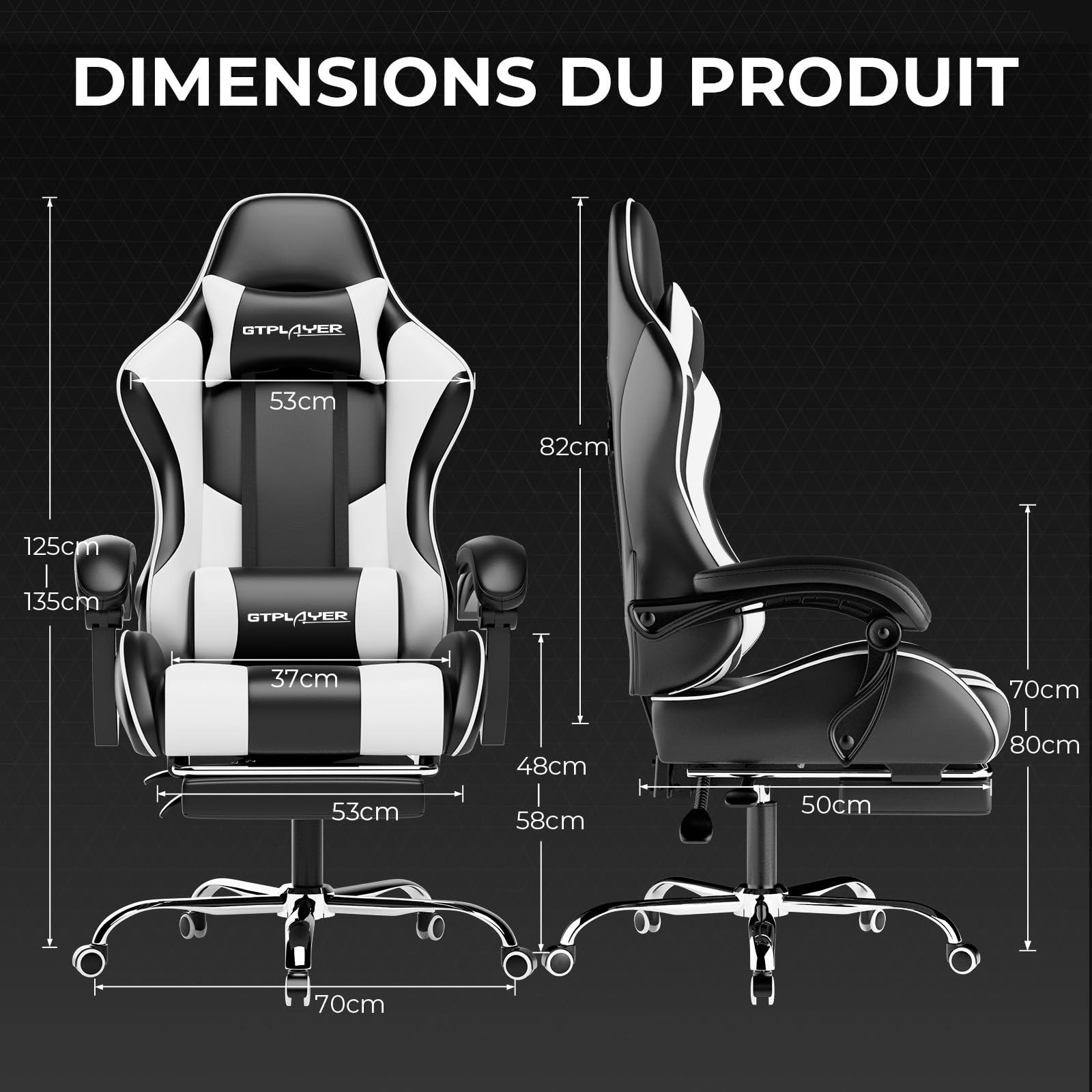 LUCKRACER Chaise Gaming, Fauteuil Gamer avec Massage, Fauteuil de Bureau Ergonomique avec Repose-Pieds, 150 kg, Siège Gaming, avec Appui-Tête et Repose-Pieds Rétractable, Blanc