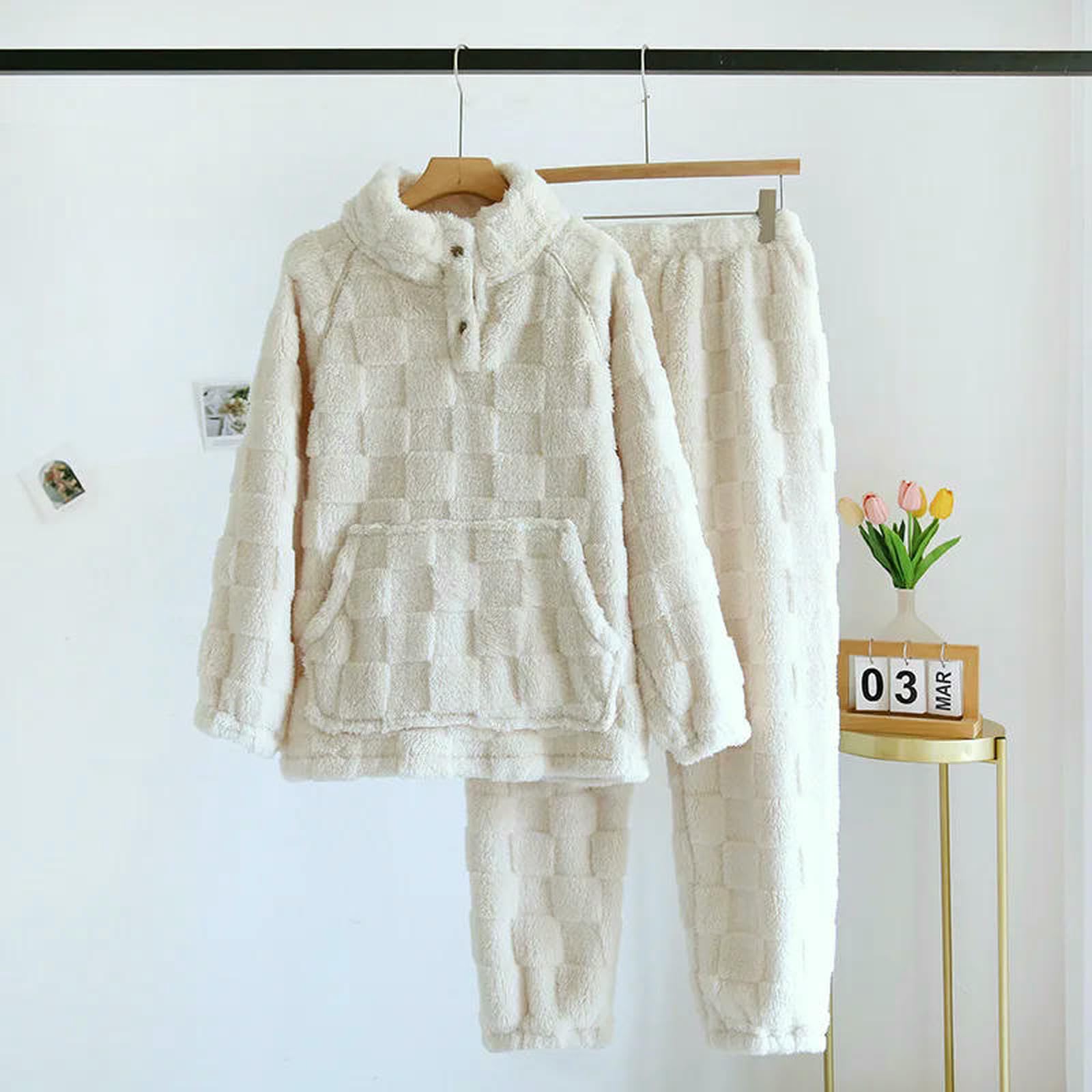 Pigiama Autunno Inverno Abbigliamento da Sonno Femminile Coppia di Pile Pigiami Addensano Pantaloni A Maniche Lunghe Calde Mettono Casa Uomini-Uomo Nero-l