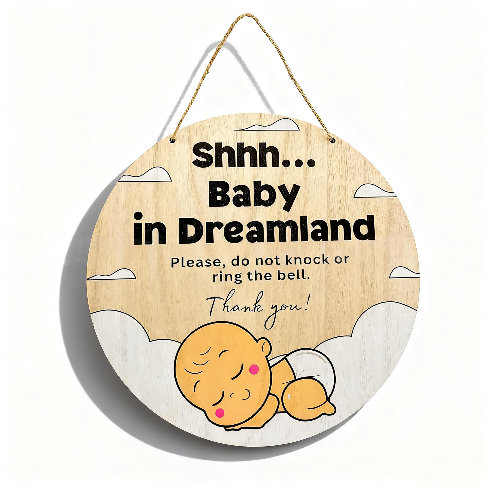 Do Not Disturb Door Sign, Baby Sleeping Sign, Rustic Wooden Nursery Decor DWUENT Modern Aesthetic Design for New Parents,（20 * 20CM）