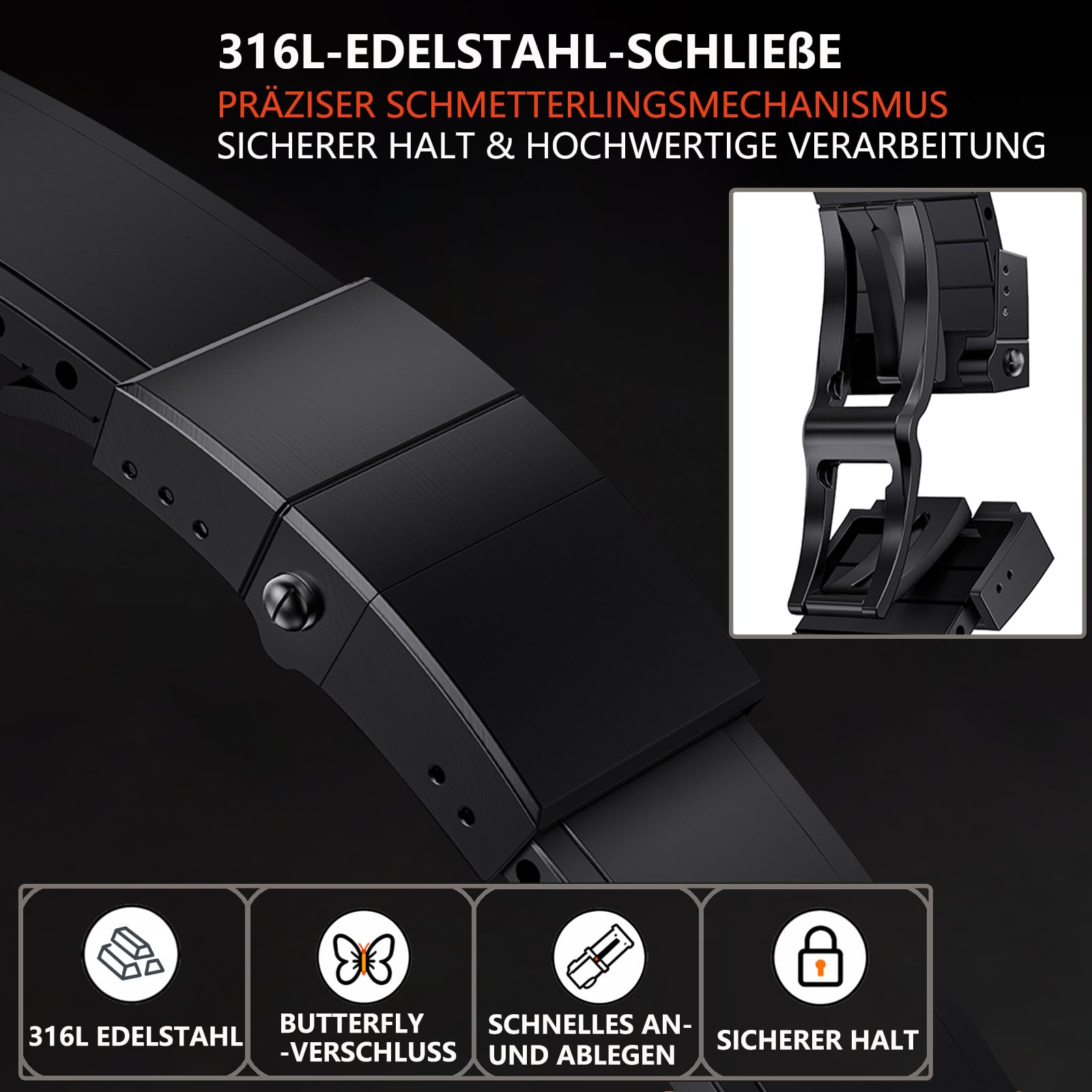 SEURE FKM Correa para Apple Watch 49 mm Sport The Shark | Edición en estilo industrial moderno 316L Acero inoxidable Cierre de mariposa para Apple Watch Ultra 3/2/1 Hombre