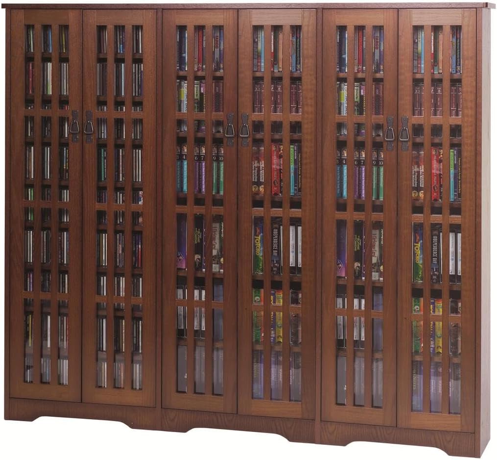 Leslie Dame M-1431W Triple Wide Mission Media Cabinet with Glass Doors - Walnut