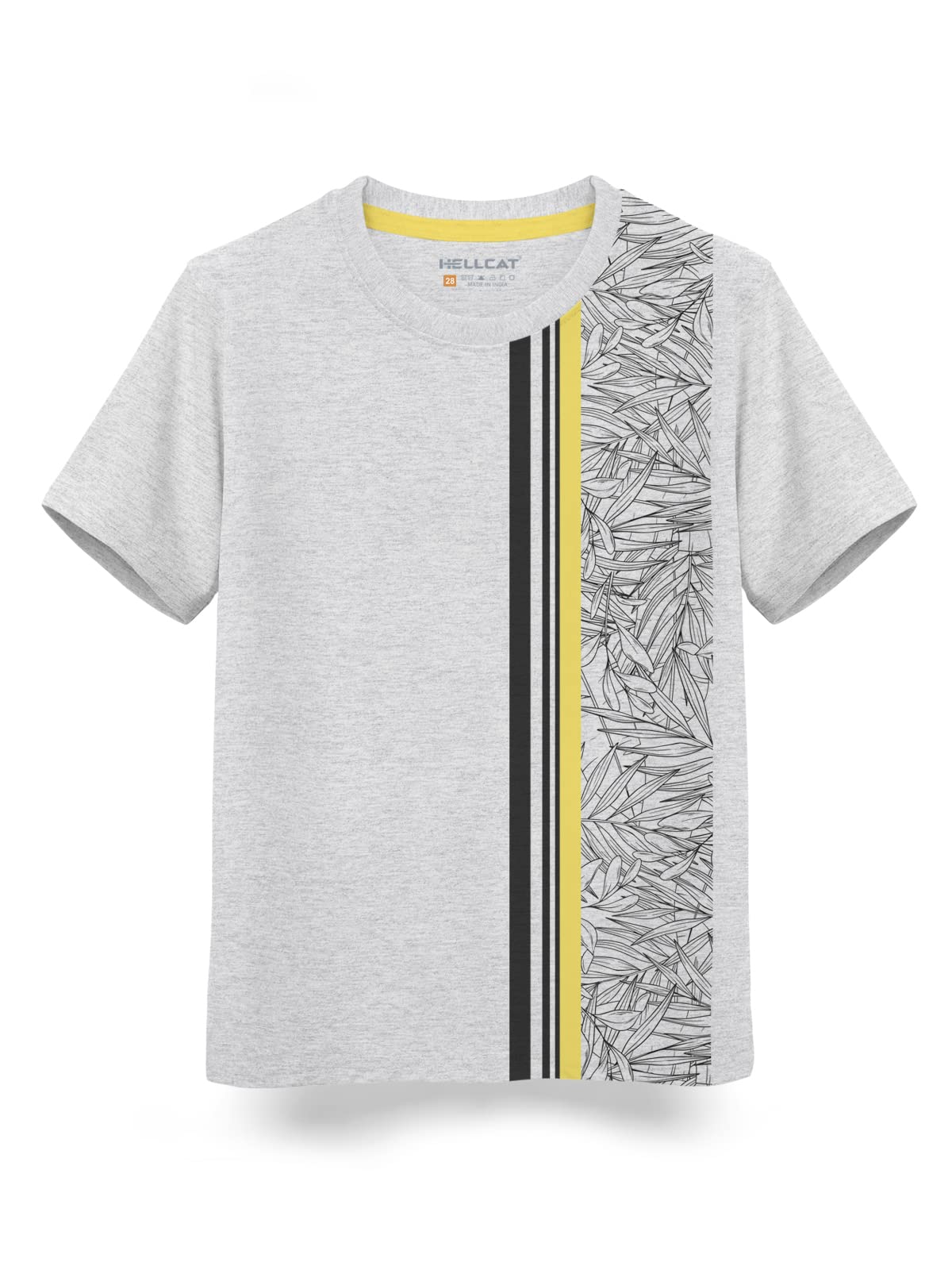 HELLCAT White Melange Trendy Typographic Printed Cotton Blend Half Sleeve T-Shirt for Boys