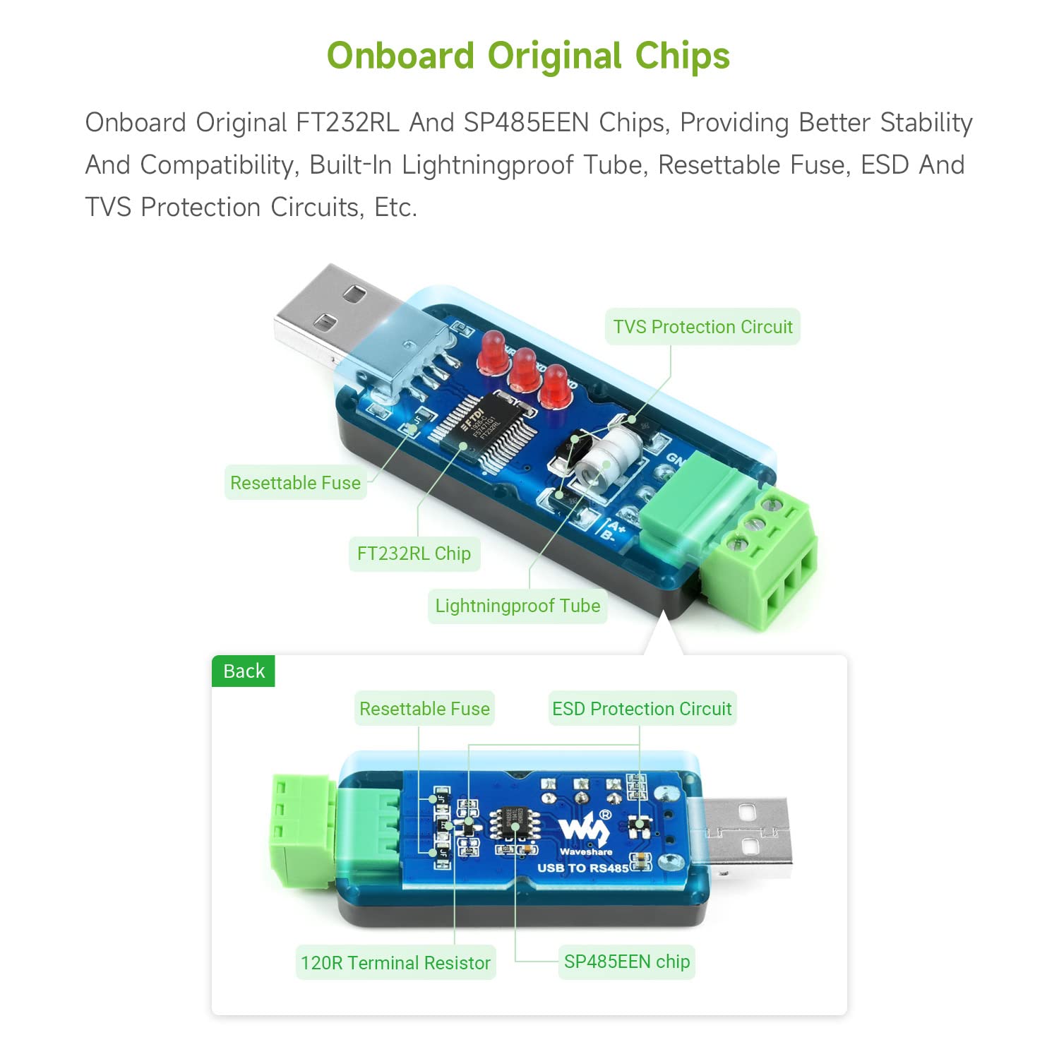 LUCKFOX USB to RS485 Converter, Industrial USB to RS485 Bidirectional Converter, Stable Communication, for Industrial Control Equipment or Applications with High Communication Requirements