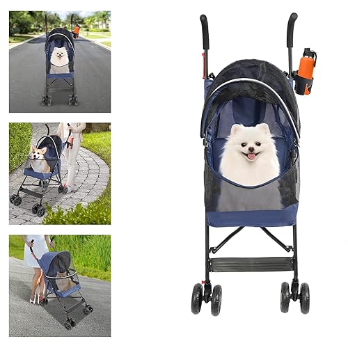 Miniatura 4 de Cochecito para mascotas para perros pequeños y medianos de hasta 22 libras, carrito plegable de 4 ruedas para perros y gatos, cochecito portátil