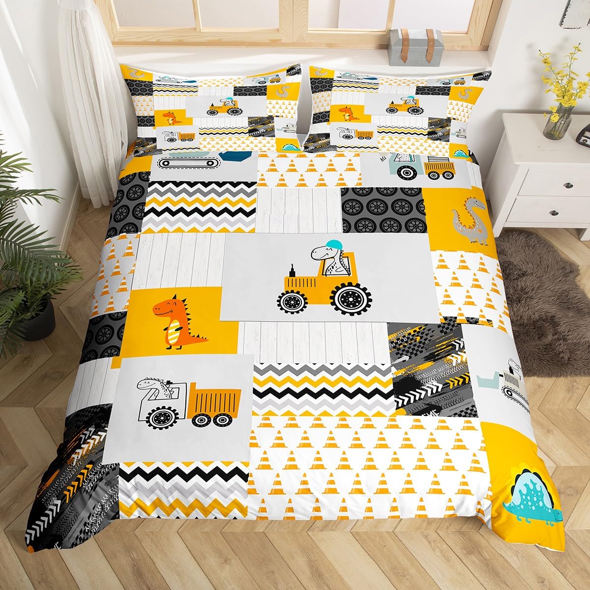 Construction Cartoon Comforter Cover Set Kids Full