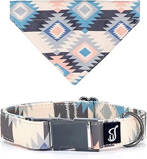 Ultra Joys Bandana Dog Collars - Dog Bandana and Collar with Comfortable Cotton Fabric & Metal Buckle in Boho Aztec Design - Large Size Dog Fancy Collar with Bandana