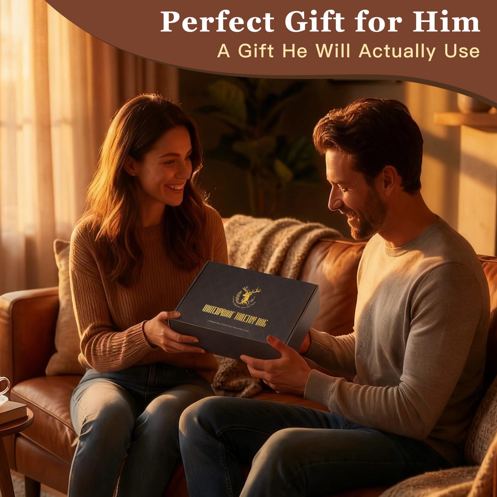 Borsa da toilette personalizzata in pelle PU impermeabile per uomo lui, iniziali personalizzate borsa da barba da uomo accessori essenziali da viaggio laureati regalo di laurea marrone chiaro L