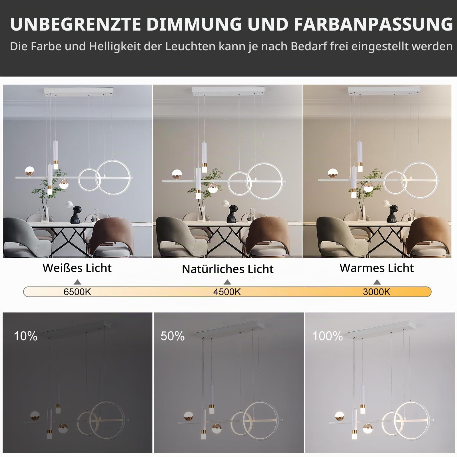 Eoodis LED Pendelleuchte 100cm Dimmbar Linearer Hängeleuchte mit Fernbedienung Esstisch-Pendelleuchte für Küche, Esszimmer, Wohnzimmer (Weiß)