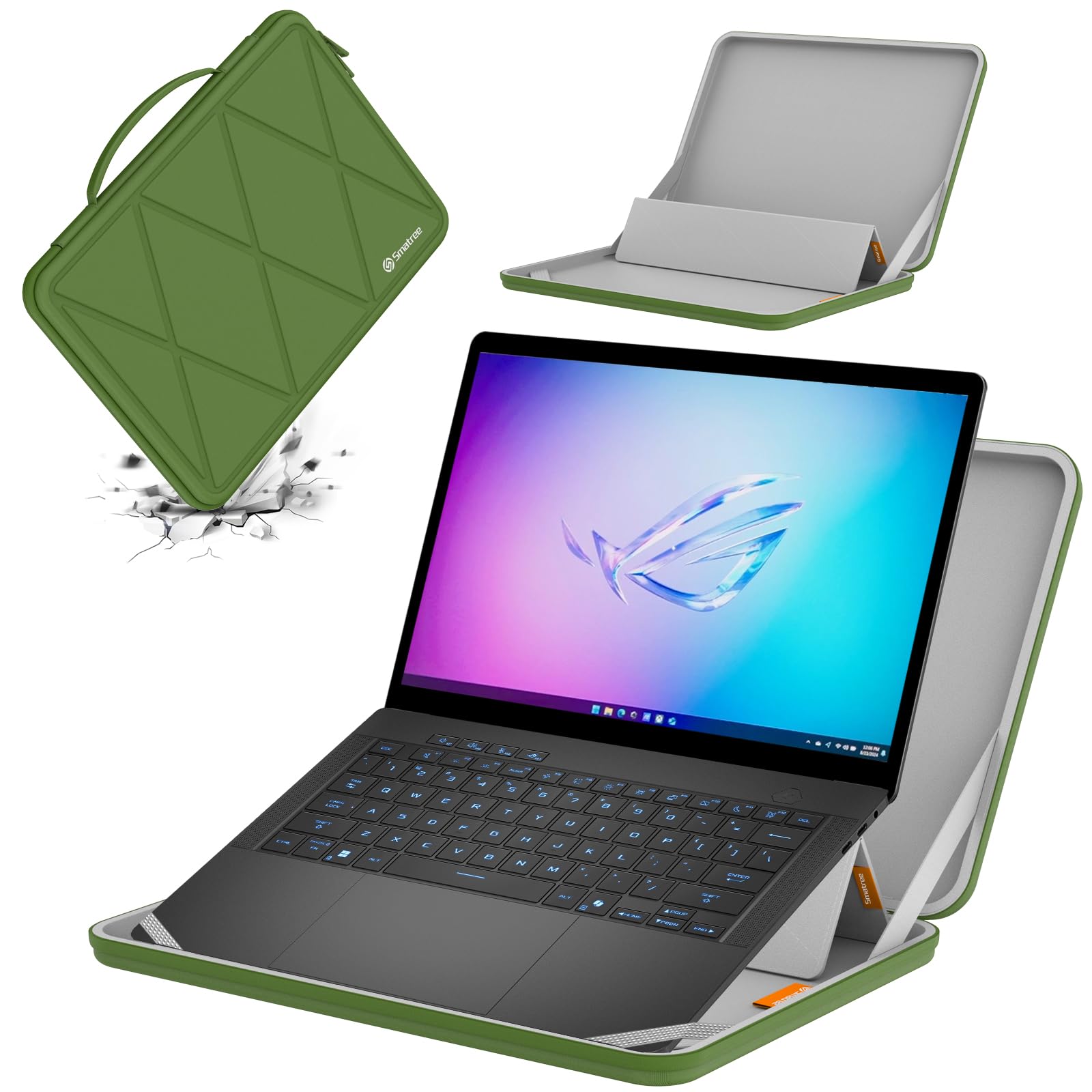 Smatree MS58 Hard EVA Sleeve with Stand for 14" ASUS ROG Zephyrus G14 2026 | Compatible for 14 inch ASUS ROG Zephyrus G14 2026 GU405/2025/2024/2023/2022, for ASUS ROG Zephyrus G14 Laptop Case, Green MS - Green For 14 inch ROG Zephyrus G14 (MS58)