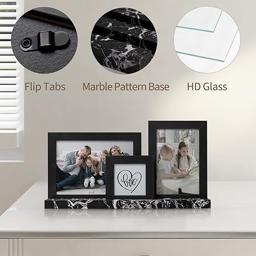 Vista 39 de Sonefreiy Marco de fotos de 4 x 6 pulgadas, 3 marcos de fotos con vidrio real, marcos de fotos plegables de madera gris para pared y mesa, regalo