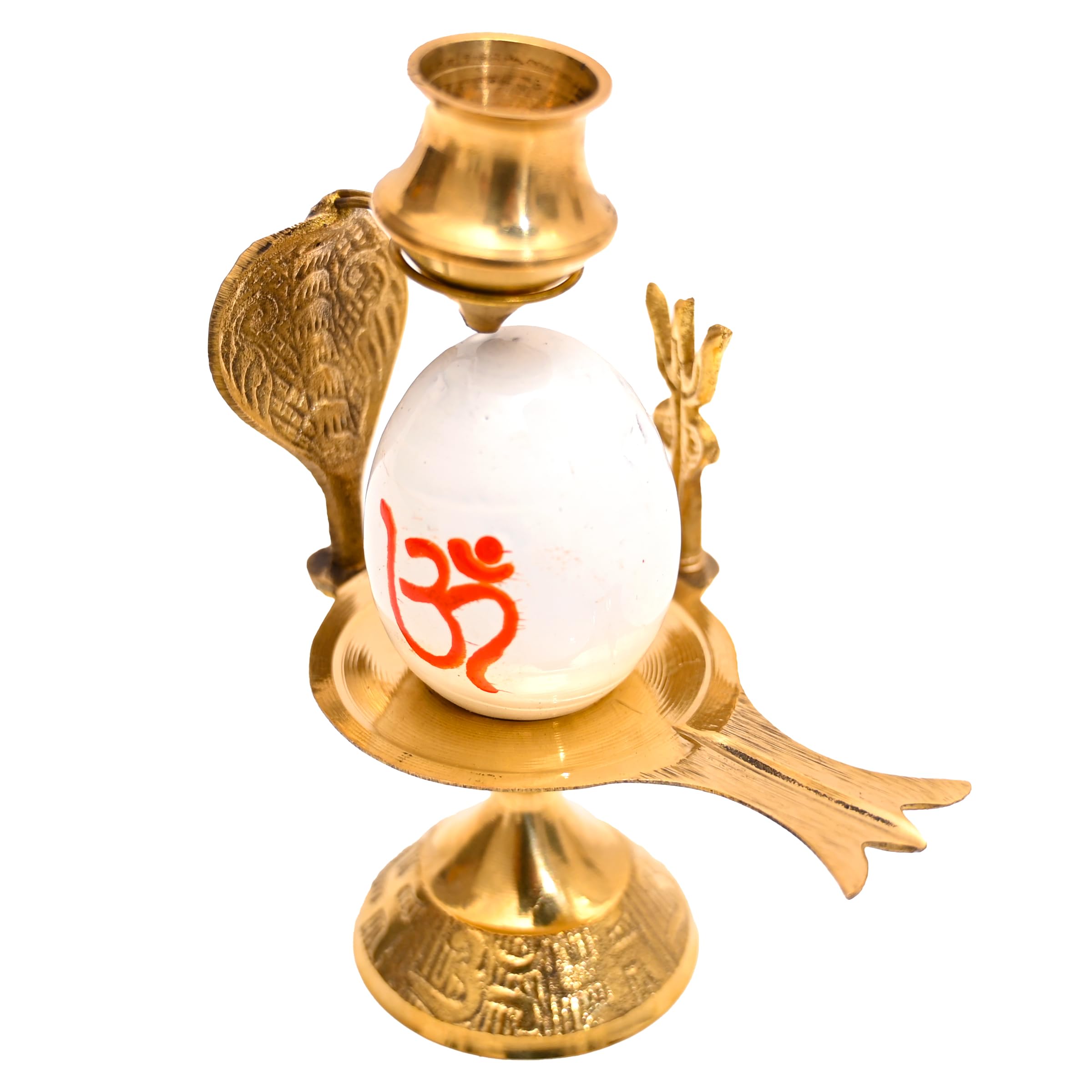 Shivling Idol Brass Jal Abhishek Stand White Puja Patra Lota with Trishul and Nag Nagraj Statue God Figurine for Hindu Pooja Temple Decor and Gifting (White Om Shivling with lota and stand) - Image 4