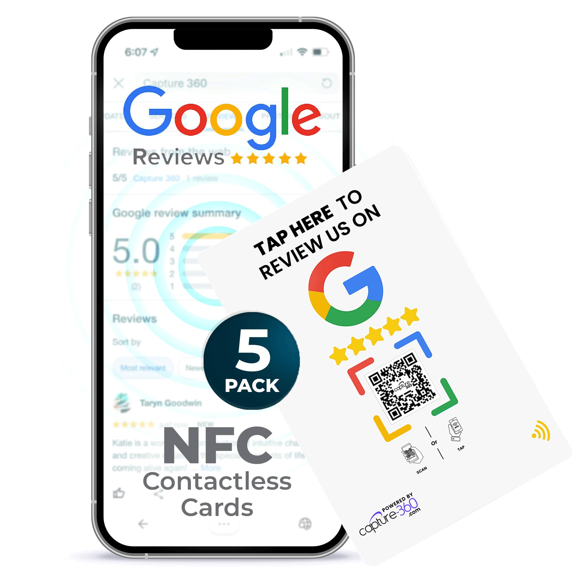 Capture 360 NFC Business Google Review Tap Card, Contactless, Enhances SEO, Saves Time, User-Friendly, Reusable, Boosts Online Presence & Encourages