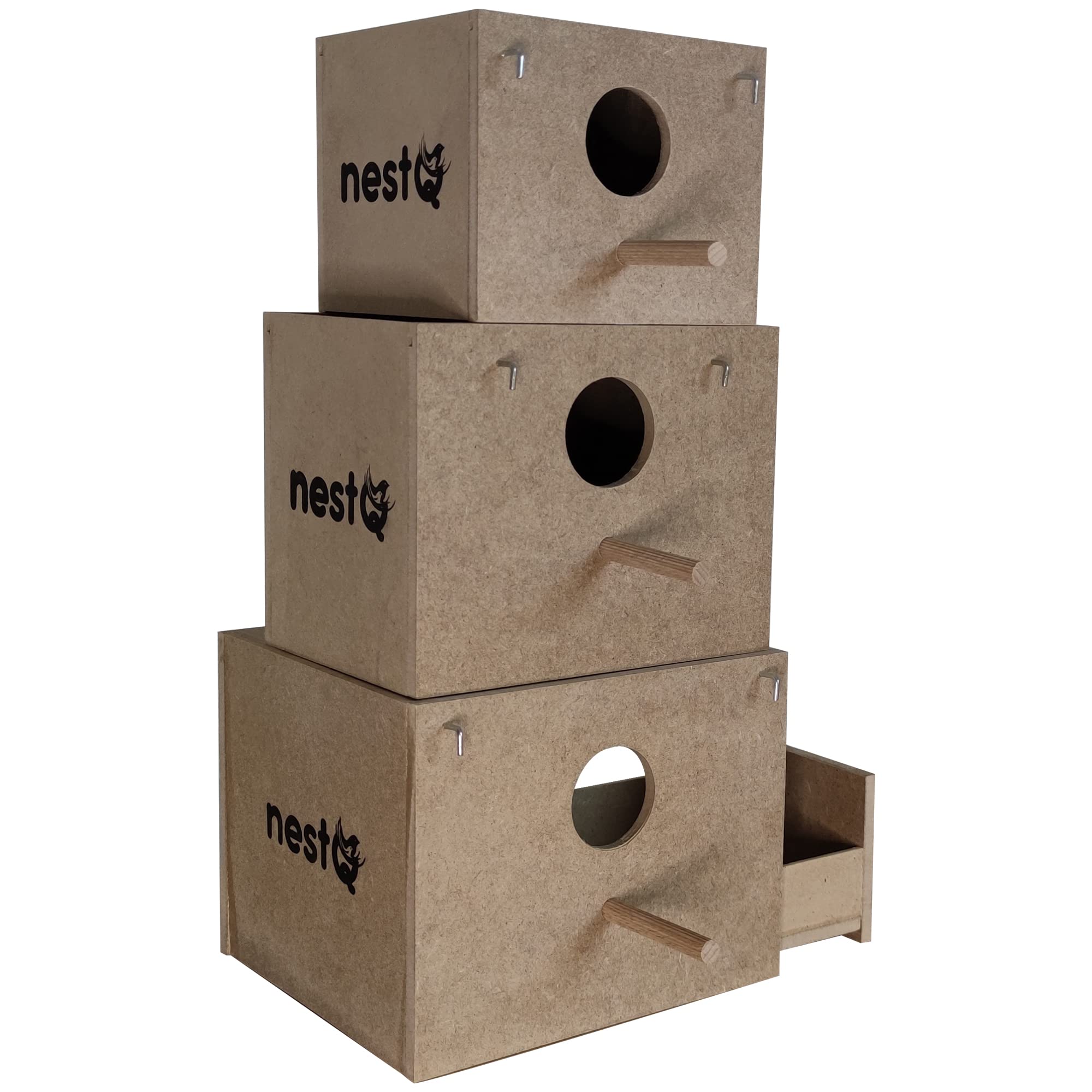 Nichoir pour perruches avec copeaux pour le lit, nichoir en bois pour oiseaux, avec attaches pour la cage à oiseaux, 19 x 15 x 13,5 cm