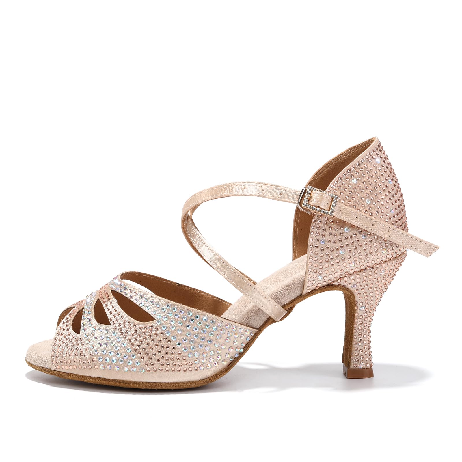 Damskie buty do tańca towarzyskiego z odkrytymi palcami latynoskie salsy tango buty do tańca weselnego, CIELISTY, 40.5 EU