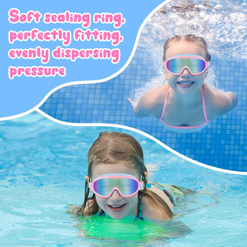 DiULi Gafas de Natación Niños, Unisex Gafas de Natación para Piscinas Cubiertas Infantiles, Doble Banda Elástica, Ajuste Cómodo, Antivaho, Visión Clara, con Estuche Tapones para Los Oídos y Clip Nasal