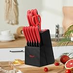 Hecef 13 Pièces Kitchen Knife Set avec bloc en bois d'affûtage intégré, ensemble de couteau en acier inoxydable à haute teneur en carbone avec couteaux à steak, ciseaux de cuisine