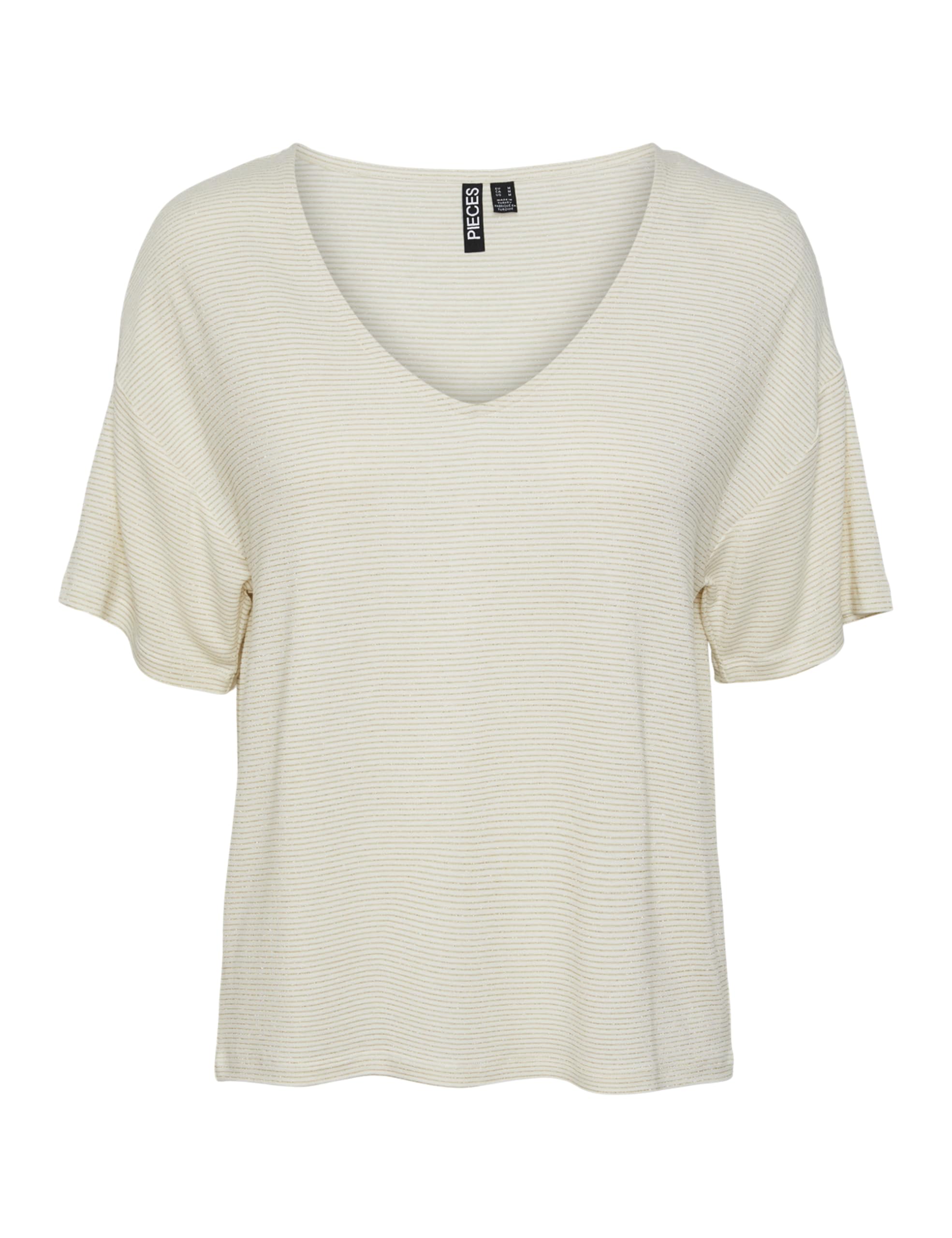PIECES Women's Pcbillo Oversized Tee Lurex Stripes Noos T-Shirt, Bright White/Detail: Gold Lurex, S
