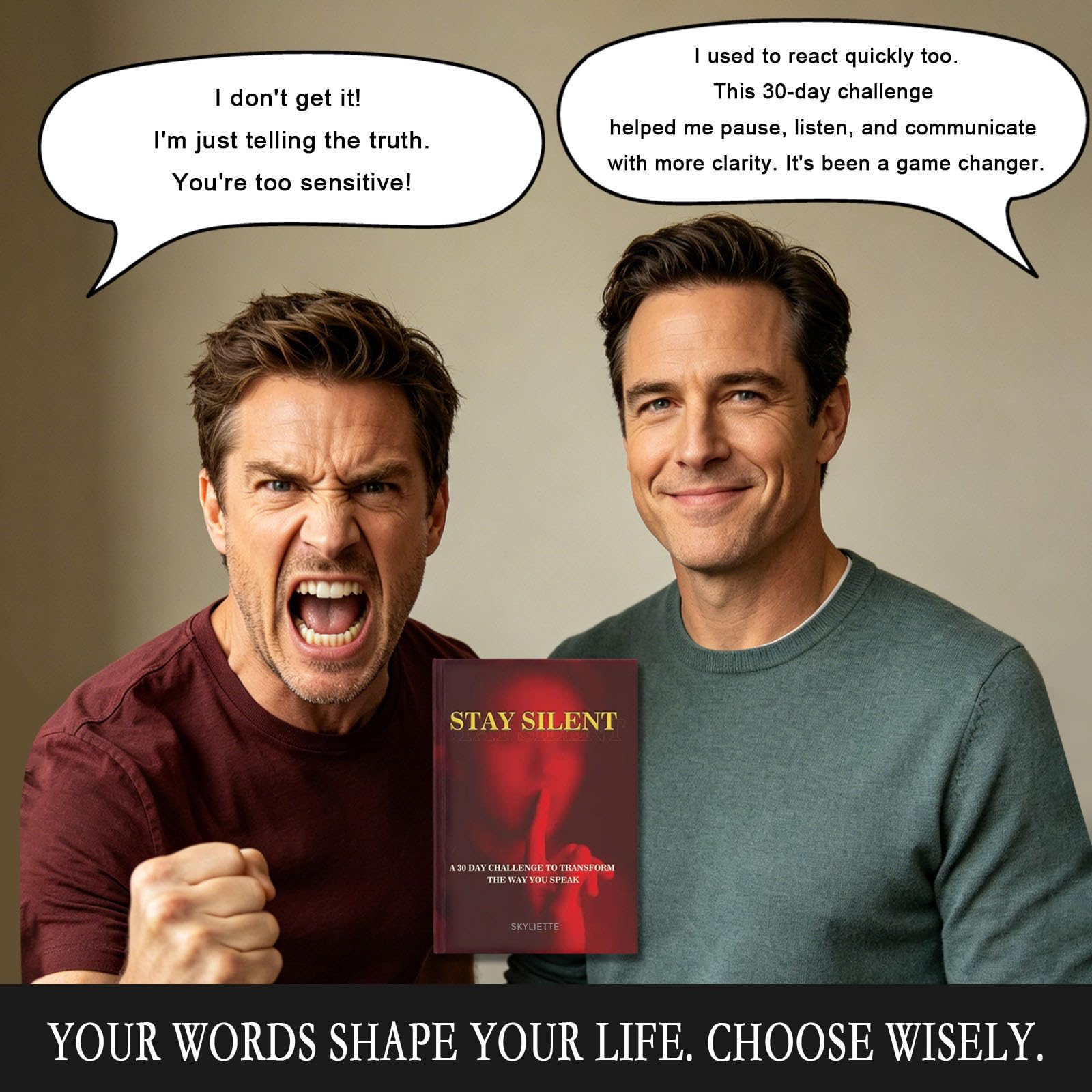 Stay Silent Book, Das Buch „Stay Silent“, Eine 30-Tage-Challenge, um deine Emotionen zu meistern, deine Art zu sprechen zu verändern, mit Weisheit zu kommunizieren friedliche Beziehungen aufzubauen