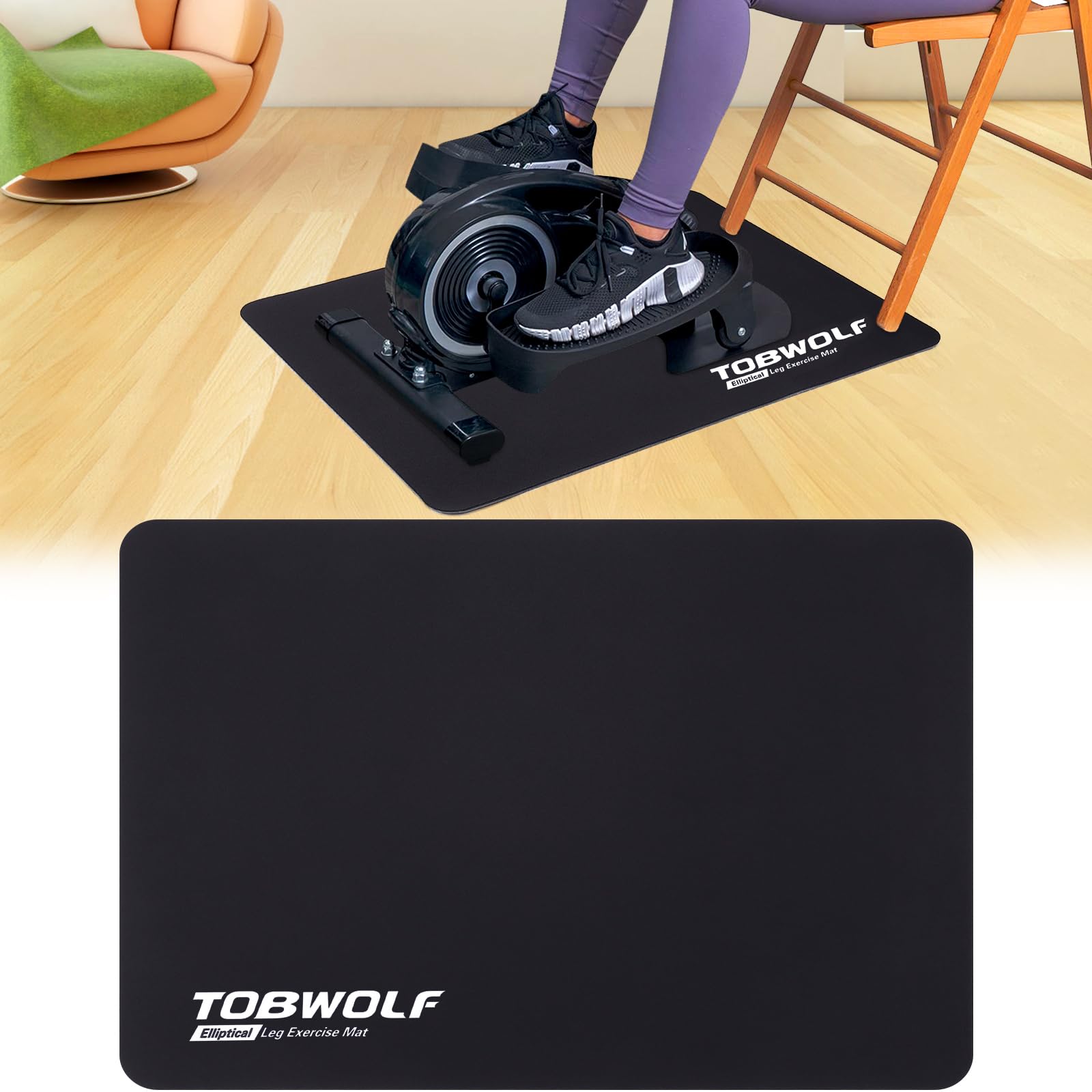 TOBWOLF Non-Slip Workout Mat for Ellipse Leg Exerciser, Ellipse Machine Mat, Exercise Mat for Under Desk Ellipticals, Suitable for Electric Seated Foot Pedal Exerciser, Stability & Floor Protection