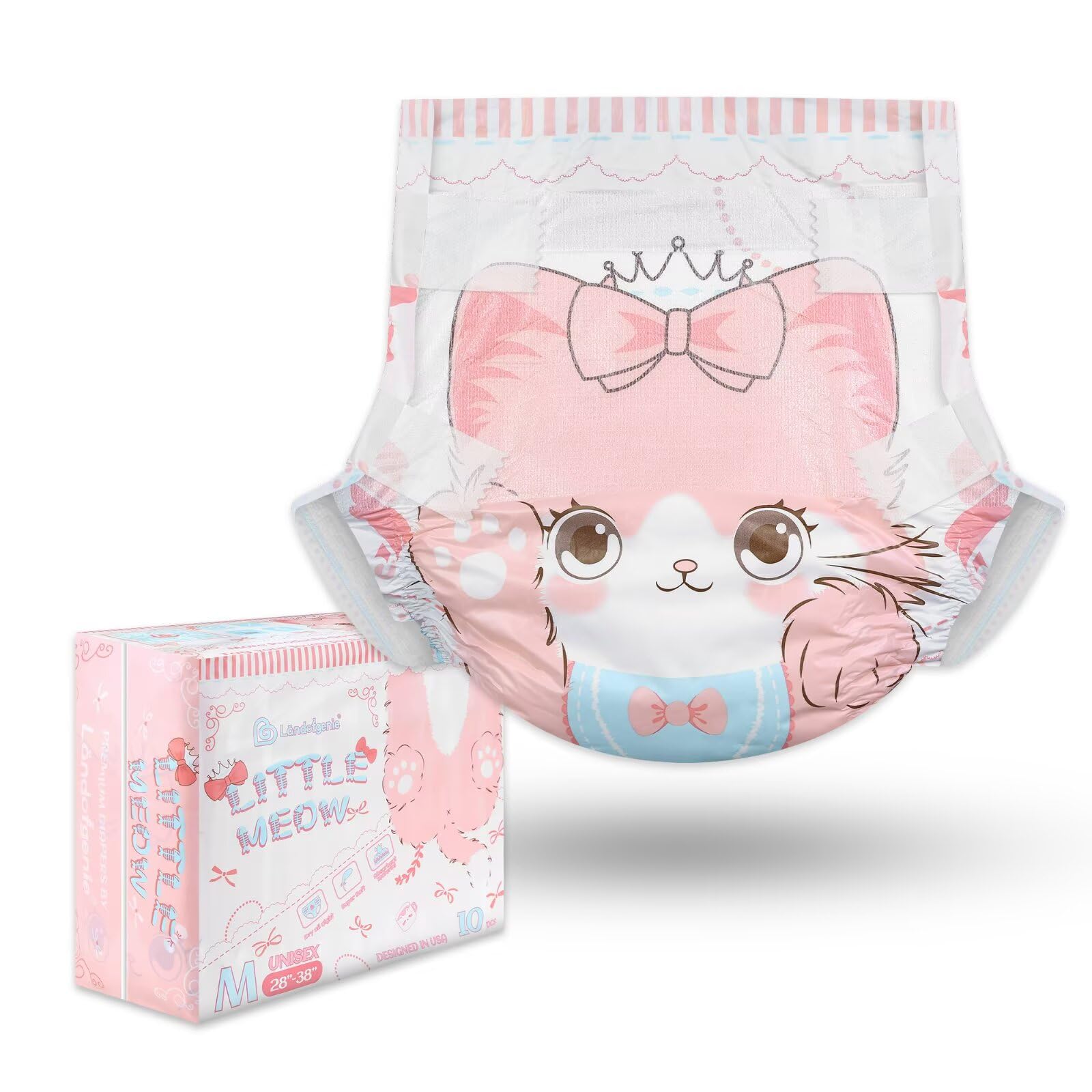 Landofgenie Pieluchy Dla Dorosłych z Regulowanym Zapięciem, Tymczasowe Pieluchy Nocturno Dla Dorosłych z Nadrukiem 5000ml 10 Sztuk (Średnie 28"-38")