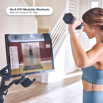 Echelon Connect EX-8s Smart Exercise Bike with 24 Inch HD Touchscreen, LED Flywheel, Bluetooth, 32 Resistance Levels, SPD Pedals, USB Port, Dumbbell Holders & Free 30-Day Echelon Fit App Membership