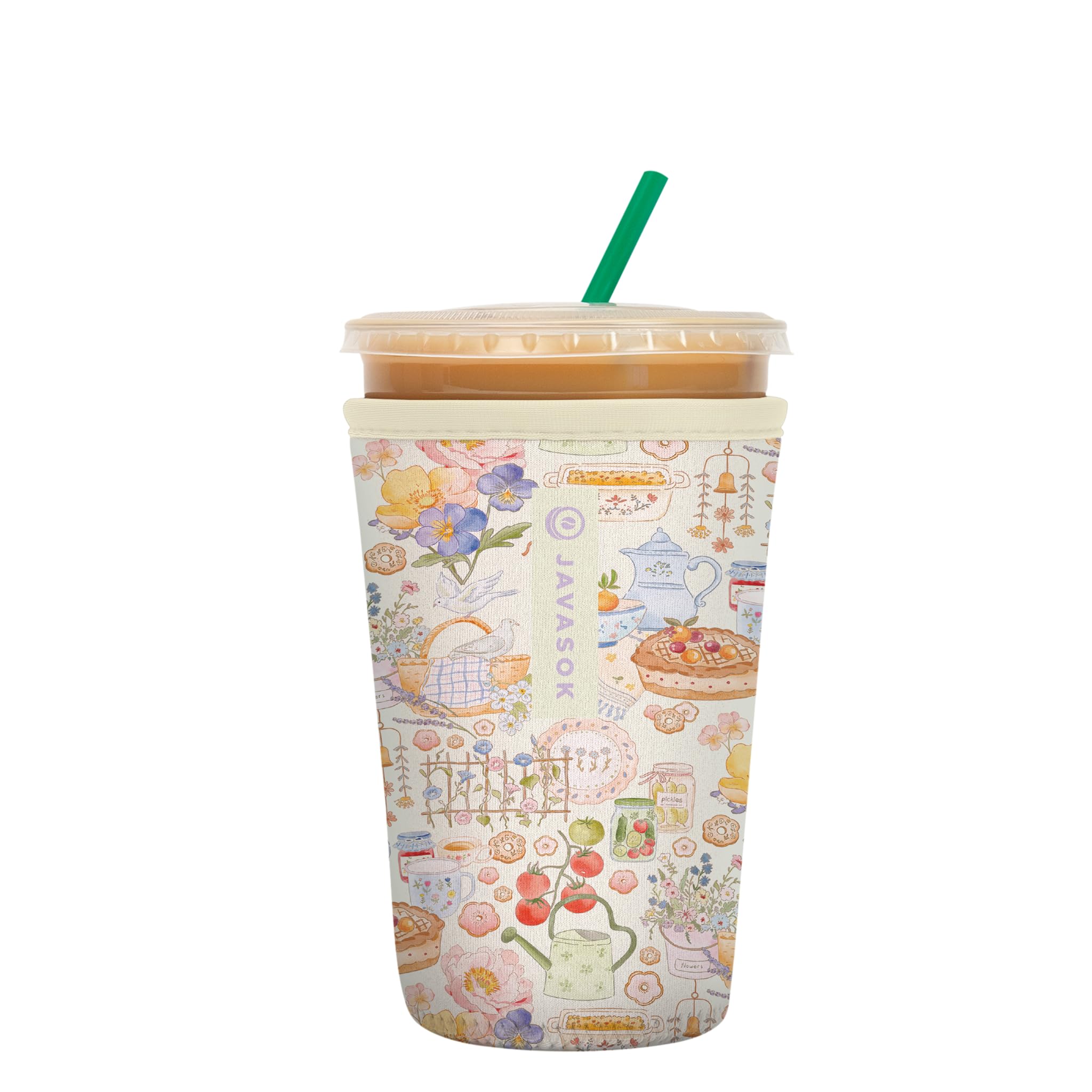 Sok It JavaSok Iced Coffee &amp; Cold Soda Insulated Neoprene Cup Sleeve (Cottage Core, Medium: 22-28oz)