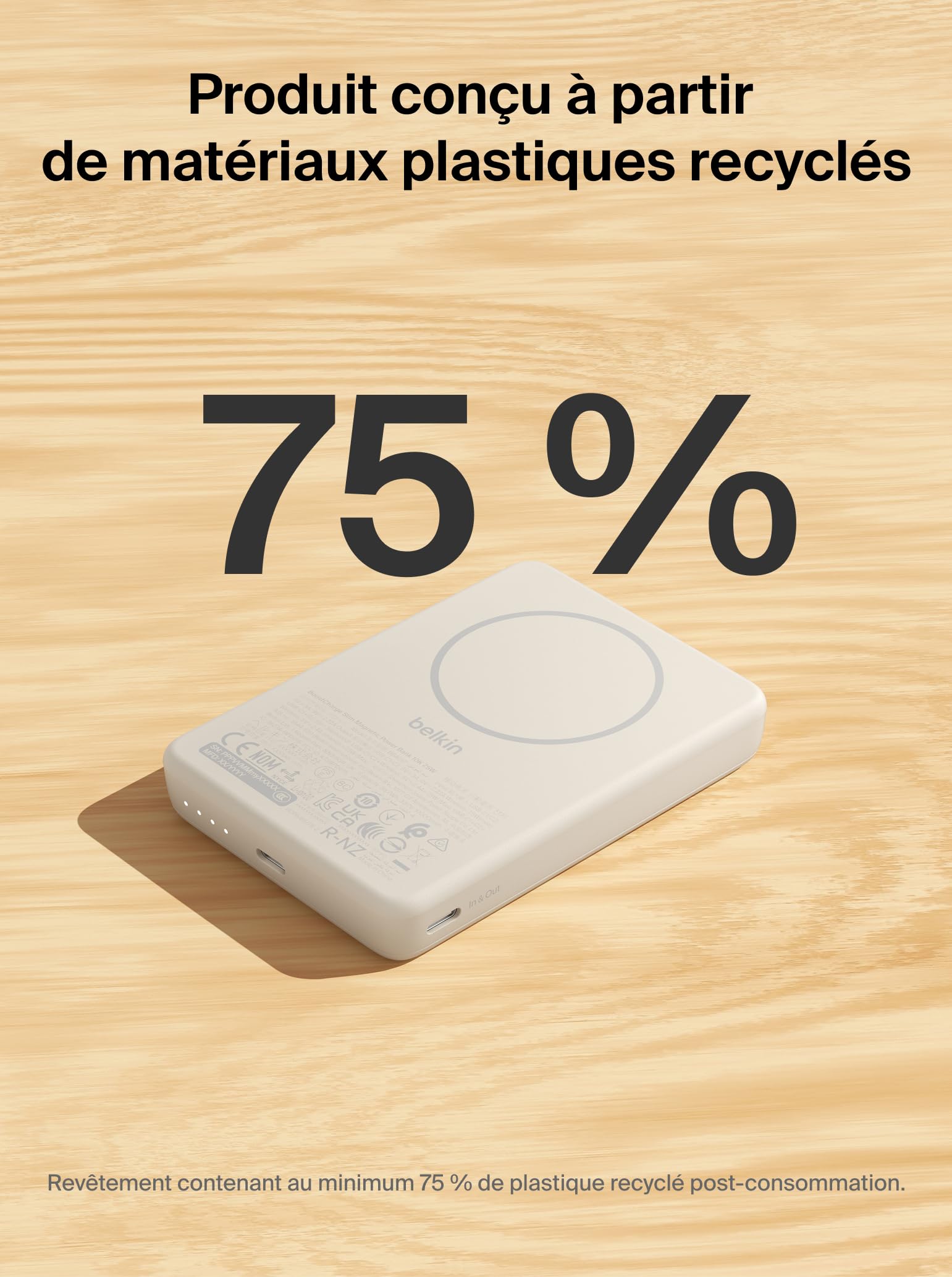 Belkin BoostCharge Batterie Externe Magnétique 10 000 mAh - Beige