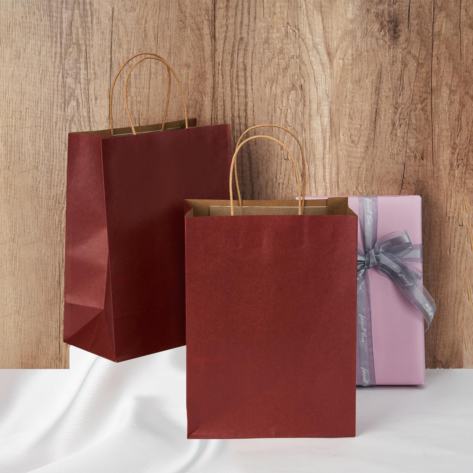 RACETOP 50 Pack 8x4.5x10.8 Inch Medium Red Kraft Paper Bags with Handles Bulk, Gift Bags, Shopping Bag for Boutique, Wedding Party Favor, Merchandise, Retail, Small Business