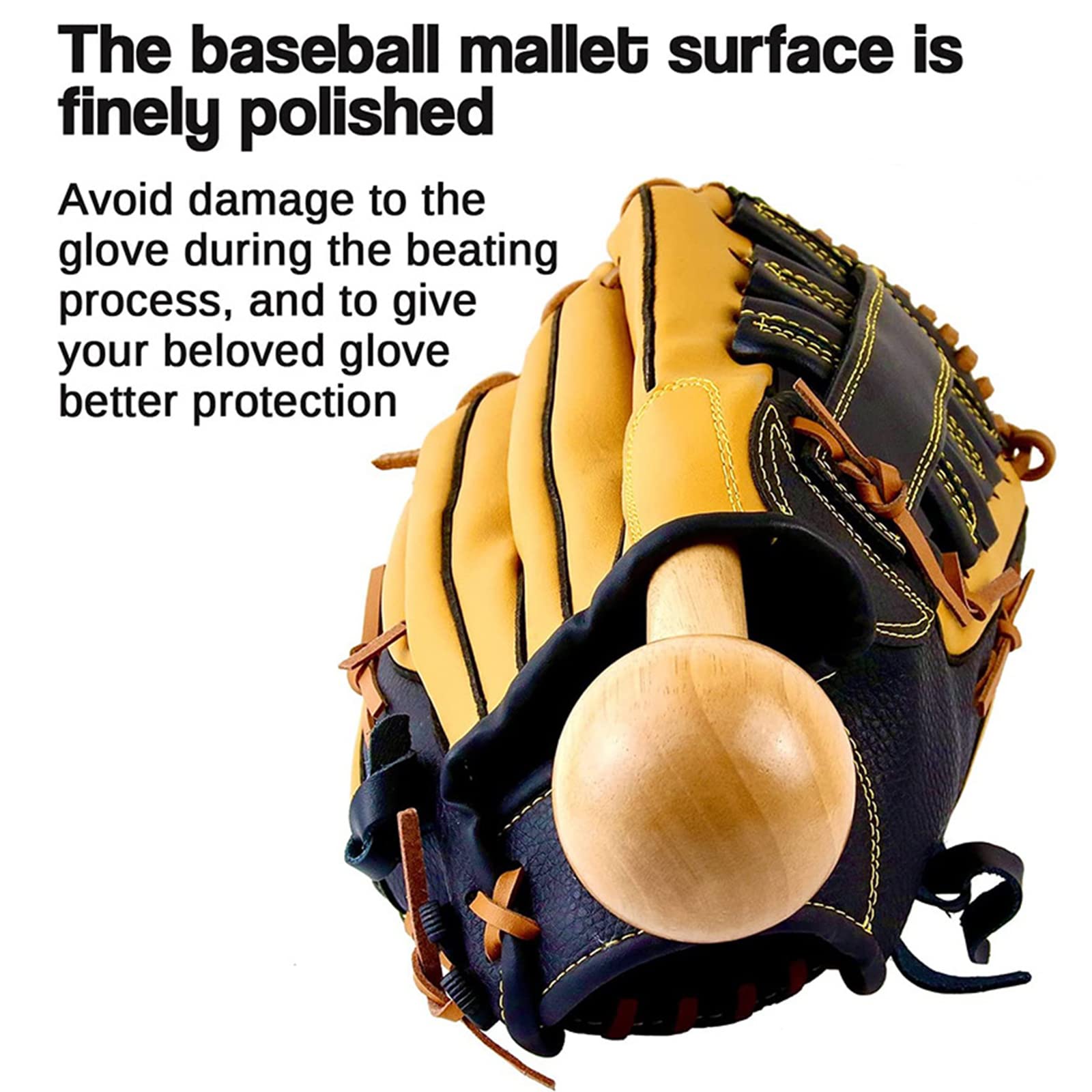Marteau à Gants De Baseball En Bois D'hévéa - Pour Conditionner Et Façonner Les Gants - Inclut Bande De Maintien Et Balle Rebondissante