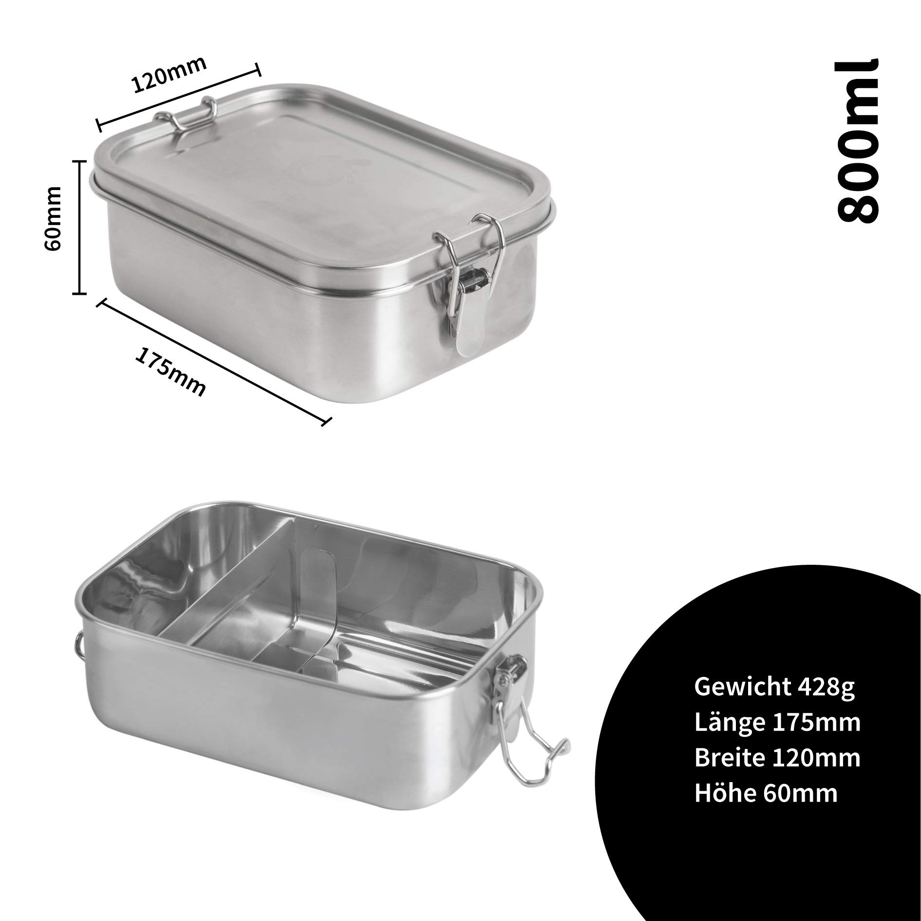 Volakebeing Edelstahl Lunchbox 2 Fächer - Auslaufsicher Für Schule & Büro