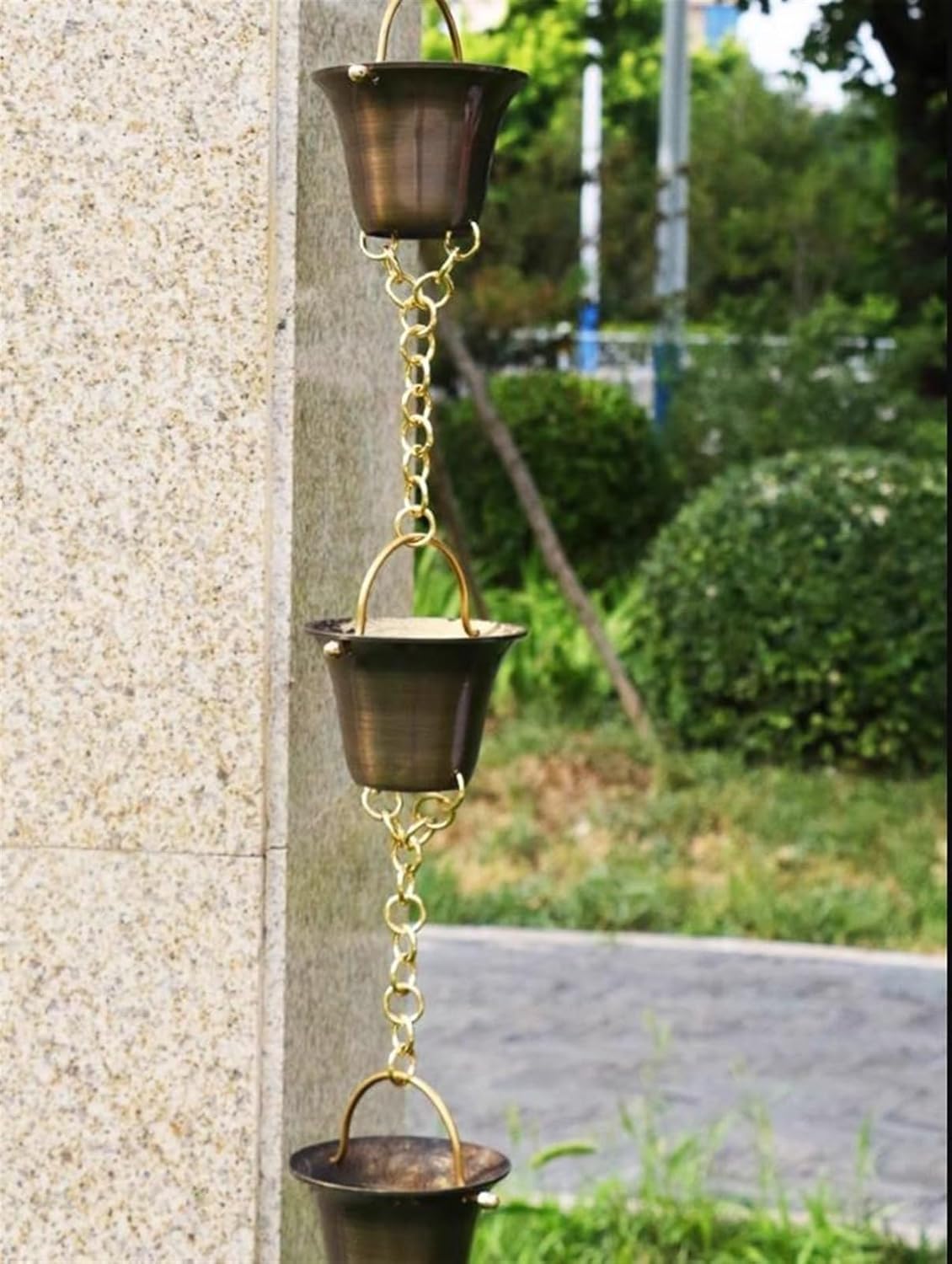 Rain Chain,Copper Rain Chains,Rain Chains for Gutters, Roof Rain Catcher/Diverter, Unique Metal Link Rain Chain for Villa Temples,